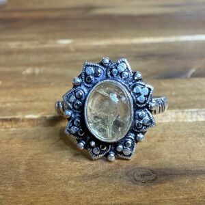 Vintage Style Genuine Citrine Gemstone Ring Size 9 Silver 925 Plated Bohemian